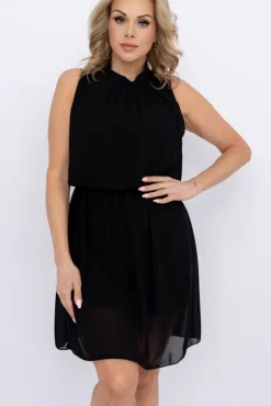Włoski Czarna Sukienka szyfonowa SILIEN
