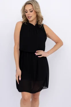 Włoski Czarna Sukienka szyfonowa SILIEN