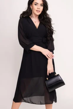 Włoski Czarna Sukienka szyfonowa FELMIN