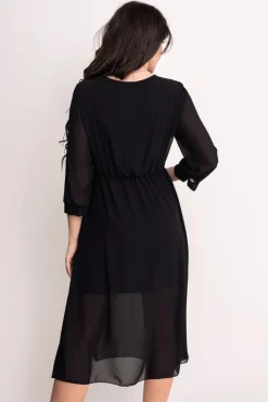 Włoski Czarna Sukienka szyfonowa FELMIN