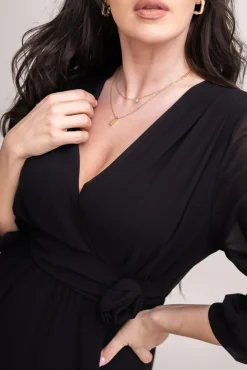 Włoski Czarna Sukienka szyfonowa FELMIN