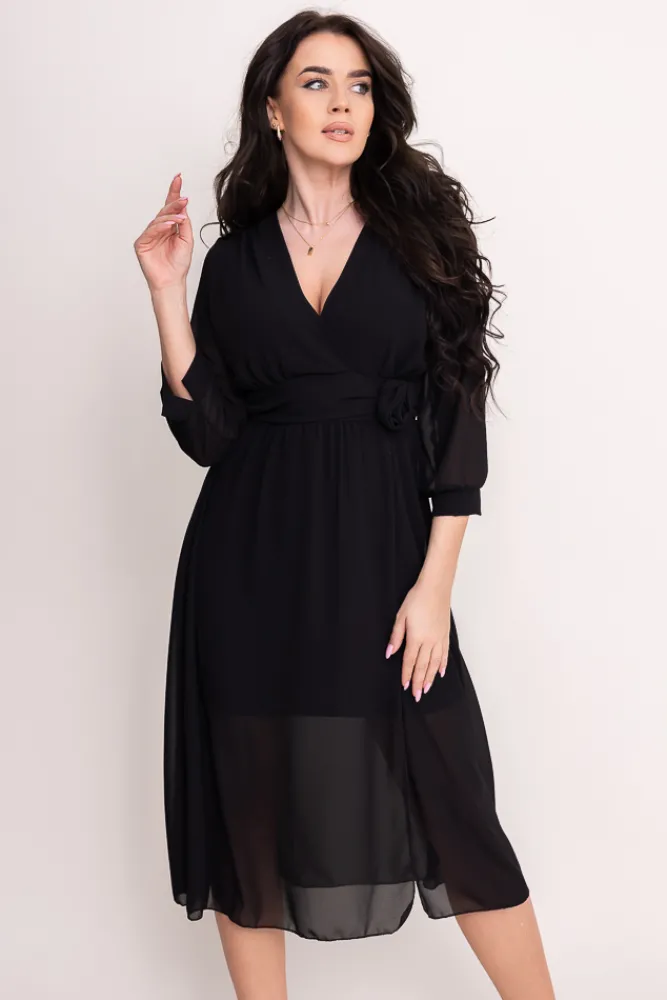 Włoski Czarna Sukienka szyfonowa FELMIN