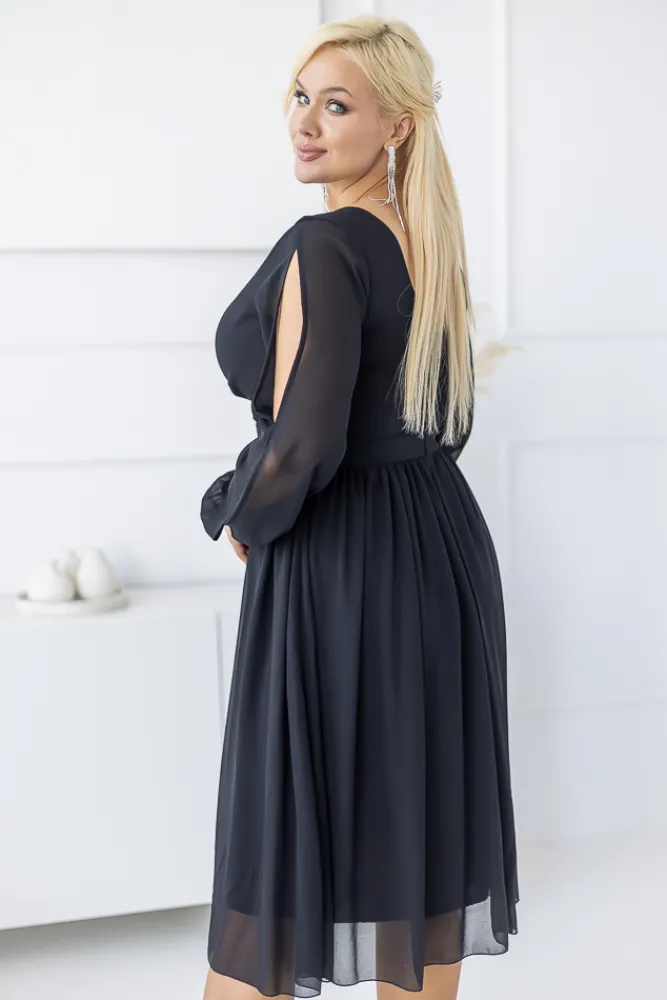 Polski Czarna Sukienka szyfonowa VARIO