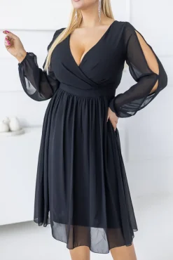 Polski Czarna Sukienka szyfonowa VARIO