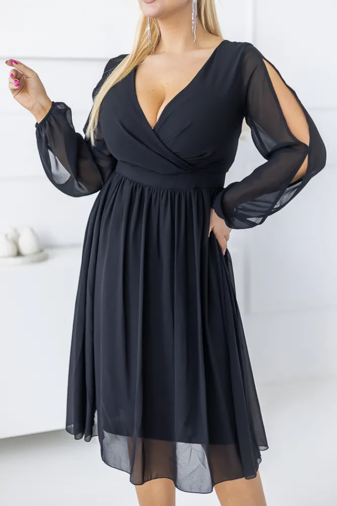 Polski Czarna Sukienka szyfonowa VARIO