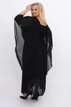 Włoski Czarna Sukienka szyfonowa DERMIN