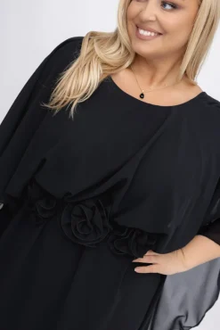 Włoski Czarna Sukienka szyfonowa DERMIN