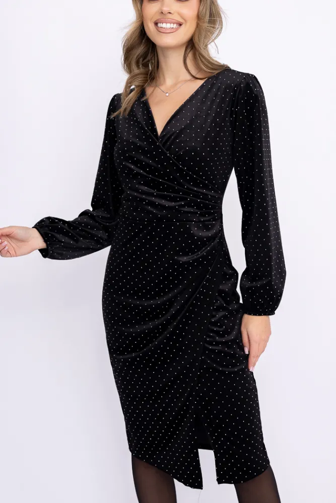 Włoski Czarna Sukienka welurowa SELIMA