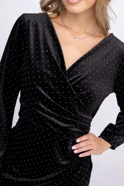 Włoski Czarna Sukienka welurowa SELIMA