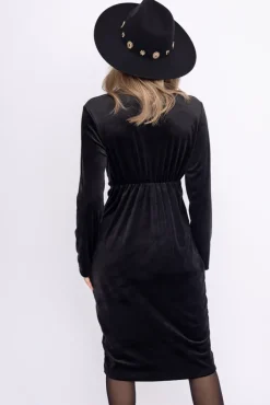 Włoski Czarna Sukienka welurowa PAFINERI