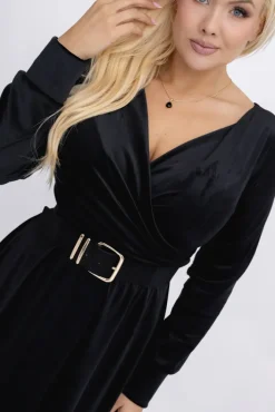 Włoski Czarna Sukienka welurowa WARKOZIA