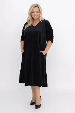 Włoski Czarna Sukienka welurowa SARIEN