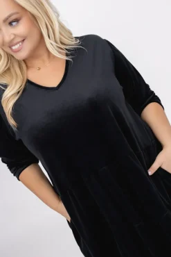 Włoski Czarna Sukienka welurowa SARIEN