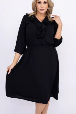 Włoski Czarna Sukienka z żabotem BELIAMI