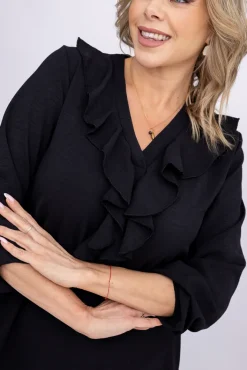 Włoski Czarna Sukienka z żabotem BELIAMI