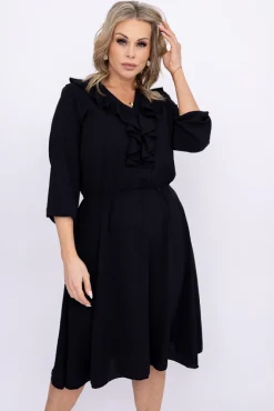 Włoski Czarna Sukienka z żabotem BELIAMI