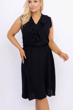 Włoski Czarna Sukienka z żabotem MERINGO