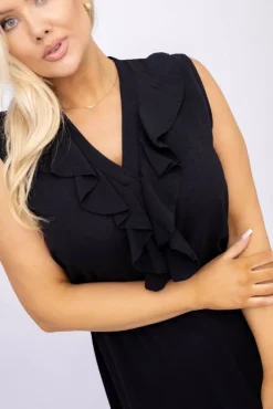 Włoski Czarna Sukienka z żabotem MERINGO