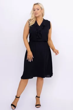 Włoski Czarna Sukienka z żabotem MERINGO