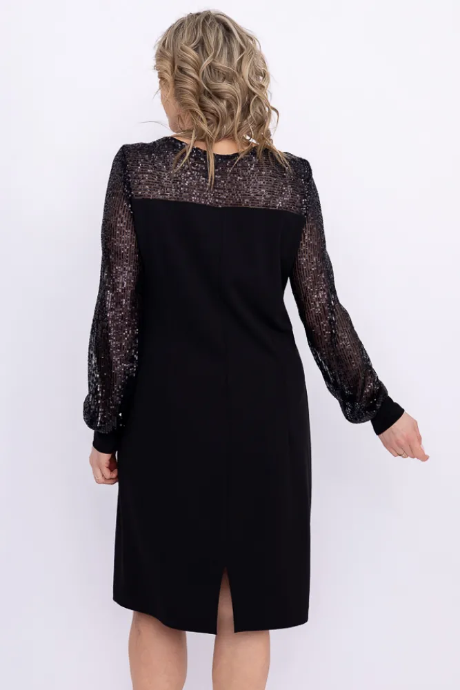 Polski Czarna Sukienka z cekinowymi rękawami EMANUEL