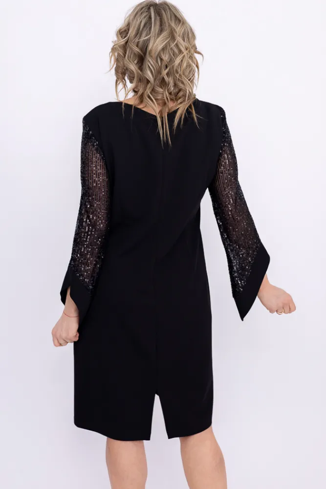 Polski Czarna Sukienka z cekinowymi rękawami KASTELLA Wzór 2