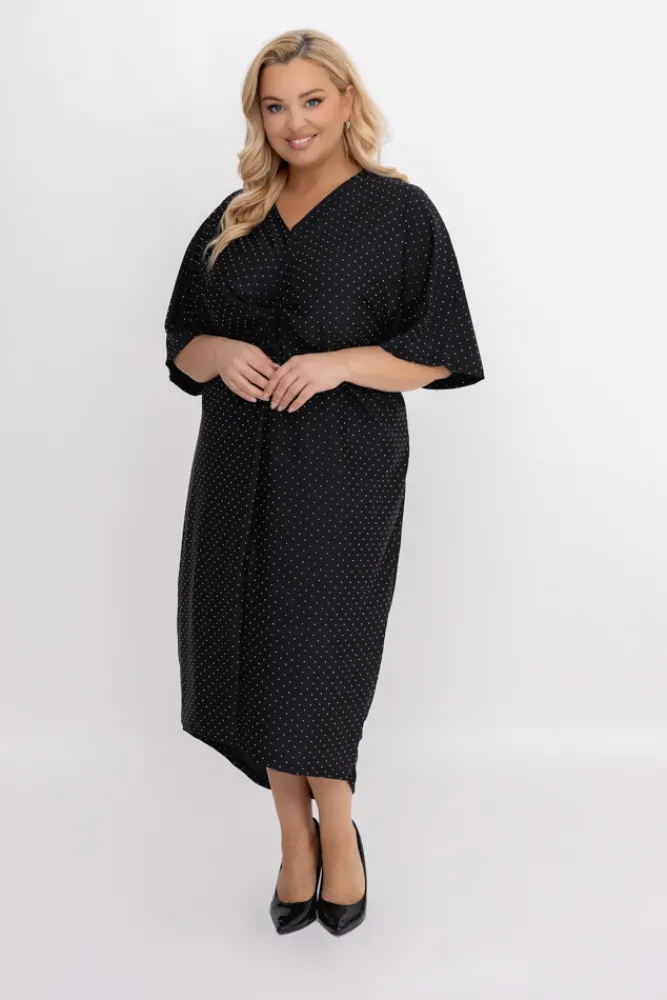 Włoski Czarna Sukienka z dżetami LOTIGO