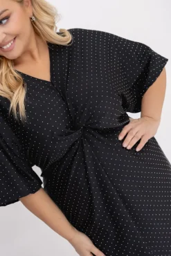 Włoski Czarna Sukienka z dżetami LOTIGO