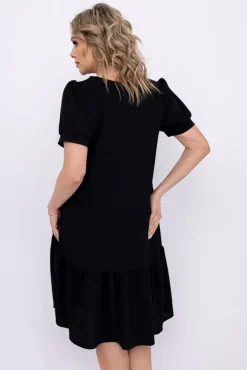 Włoski Czarna Sukienka z falbaną DOLIEN