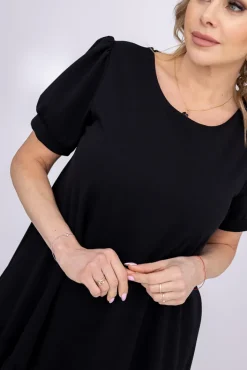 Włoski Czarna Sukienka z falbaną DOLIEN