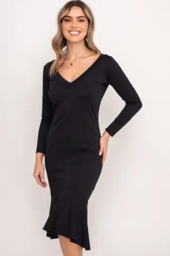 Polski Czarna Sukienka z falbaną AVATINA