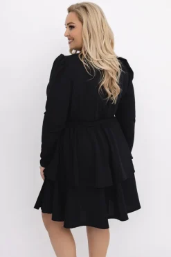 Włoski Czarna Sukienka z falbanami VETISERE