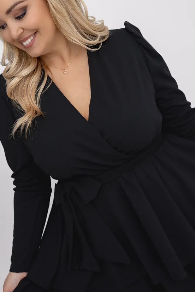 Włoski Czarna Sukienka z falbanami VETISERE