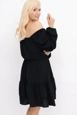 Włoski Czarna Sukienka z falbanami KARIENTO