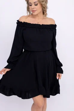 Włoski Czarna Sukienka z falbanką SEVELIEN