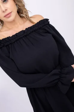 Włoski Czarna Sukienka z falbanką SEVELIEN