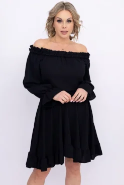 Włoski Czarna Sukienka z falbanką SEVELIEN