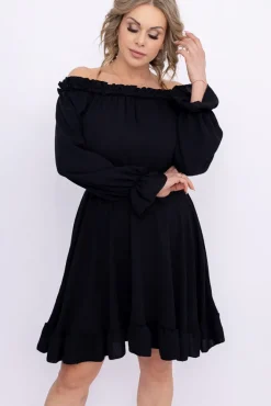 Włoski Czarna Sukienka z falbanką SEVELIEN