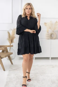 Włoski Czarna Sukienka z haftem TULUZI