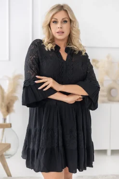 Włoski Czarna Sukienka z haftem TULUZI