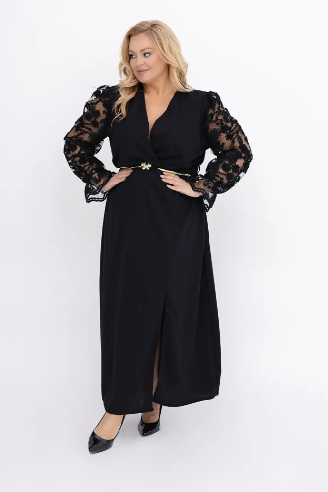 Włoski Czarna Sukienka z koronkowymi BEZALI