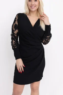 Włoski Czarna Sukienka z koronkowymi rękawami LIMI Wzór 2