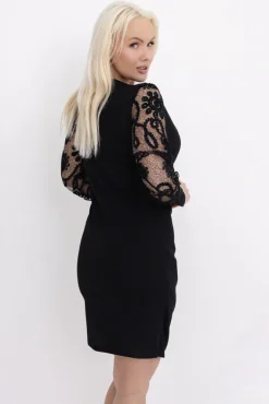 Włoski Czarna Sukienka z koronkowymi rękawami LIMI Wzór 2