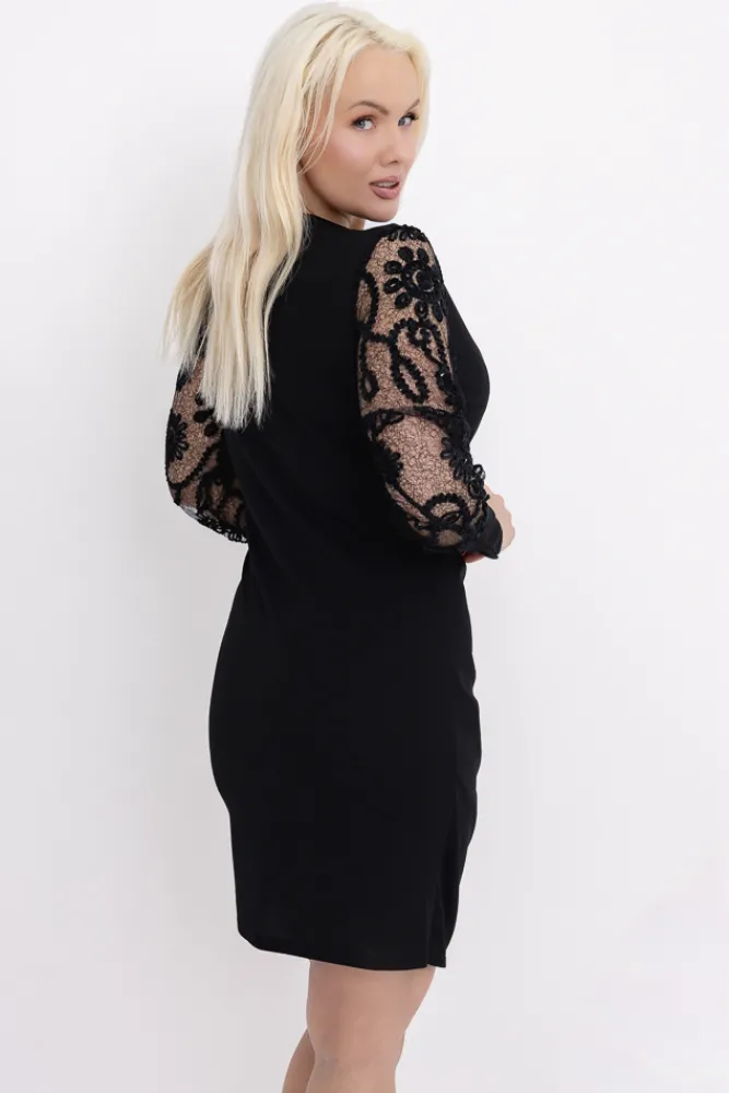 Włoski Czarna Sukienka z koronkowymi rękawami LIMI Wzór 2