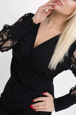 Włoski Czarna Sukienka z koronkowymi rękawami LIMI Wzór 2