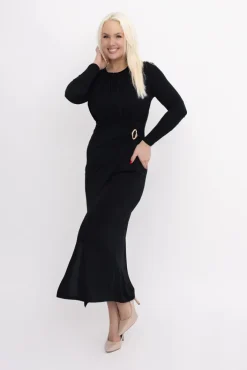 Włoski Czarna Sukienka z marszczeniem ZOLIA