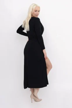 Włoski Czarna Sukienka z marszczeniem ZOLIA