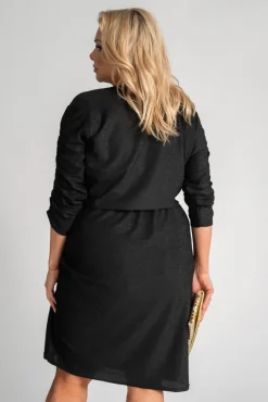 Polski Czarna Sukienka z marszczeniem NEW YEAR