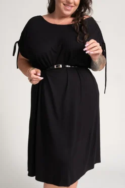 Polski Czarna Sukienka z marszczonymi rękawami PIRESA