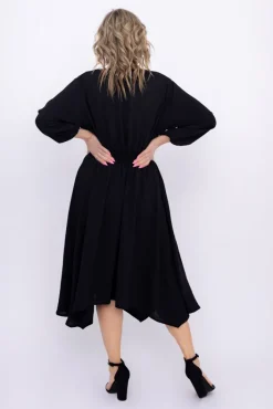 Polski Czarna Sukienka z marszczeniem MILIO