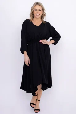 Polski Czarna Sukienka z marszczeniem MILIO